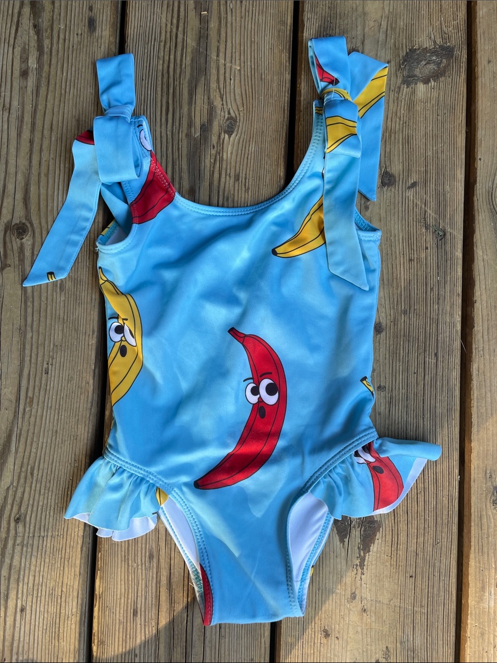 HUGO LOVES TIKI 2T Blue One-Piece Swimsuit with Red and Yellow Banana Print